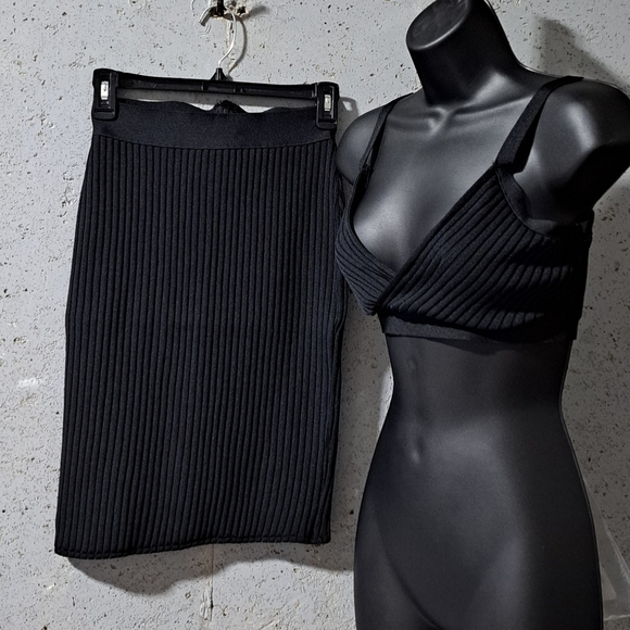 #097 Swank A Posh Cropped Bandage Ribbed Skirt Set - Picture 5 of 11